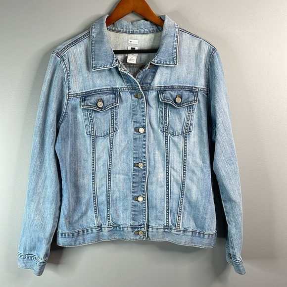 GAP Stretch Retro Jean Jacket Blue Light Wash Denim Flap Chest Pockets Size XL - Picture 12 of 12